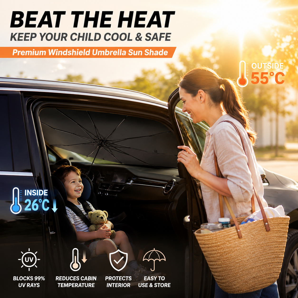 ☂️ 2026 Sale — Over 47 200 Sold!🚗 Upgraded Car Windshield Sun Shade Umbrella