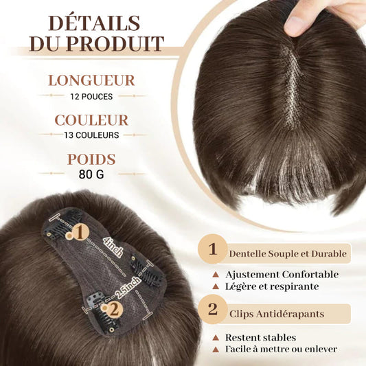 🎊2025 Soldes du Nouvel An - 50% de réduction🔥Topper de Cheveux Naturels avec Frange pour Femmes