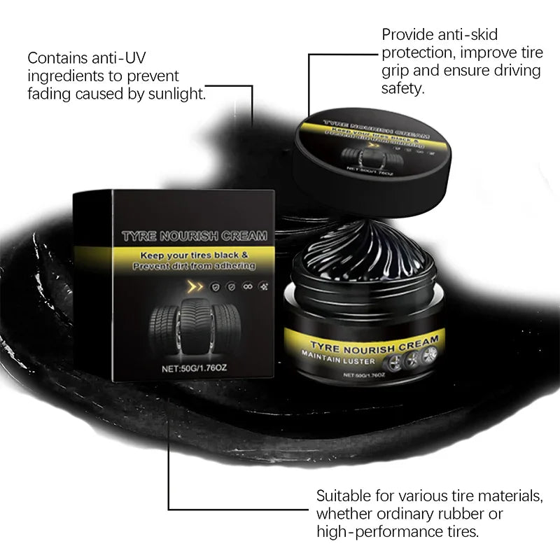 Tire Wax – Restores Black Gloss, Blocks UV, Repels Dirt & Easy Quick Application for Long-Lasting Shine